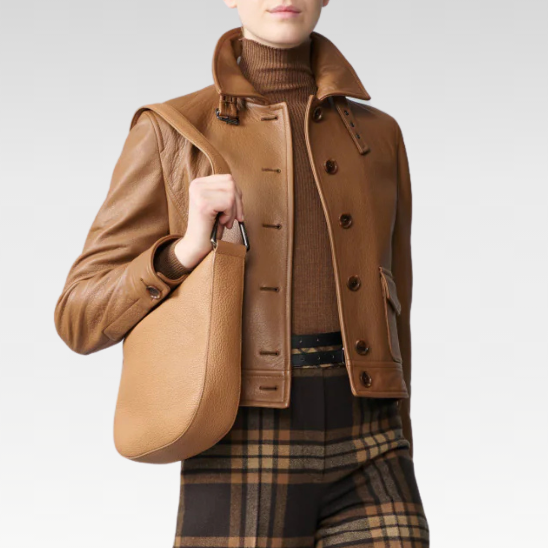 Short Bomber Leather Jacket