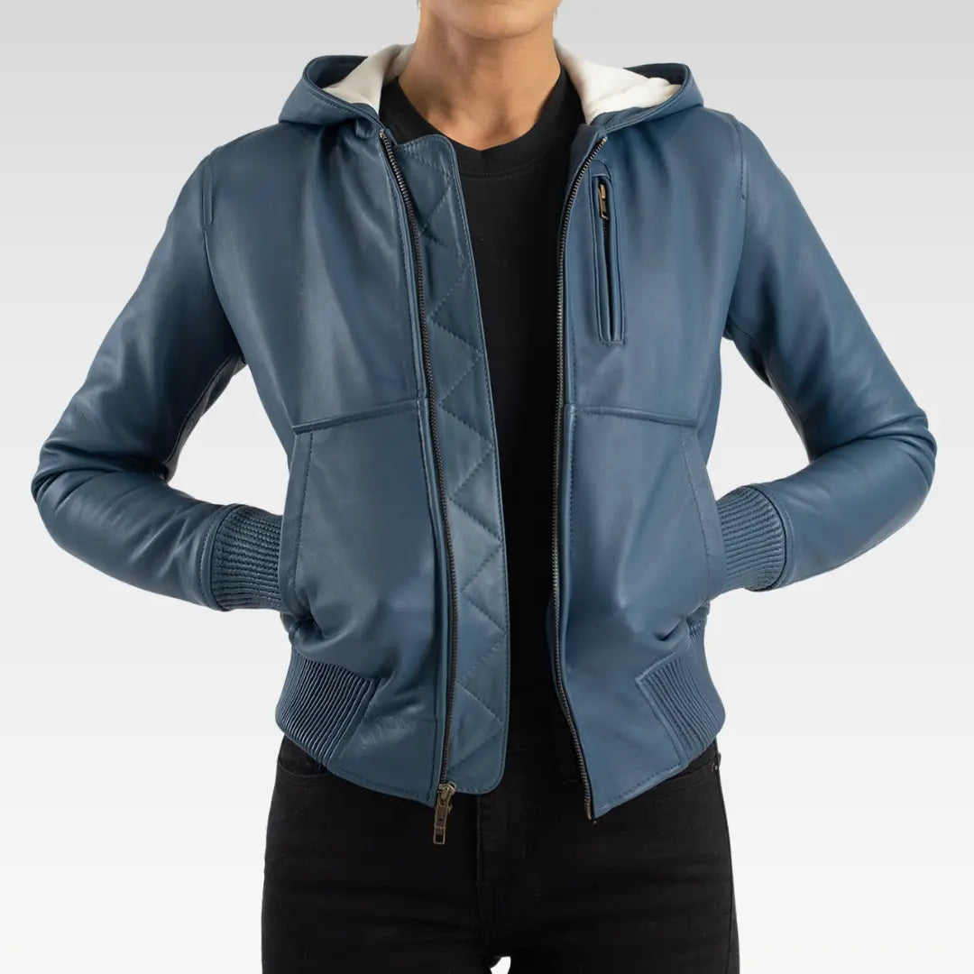 Luna Hooded Leather Bomber Jacket