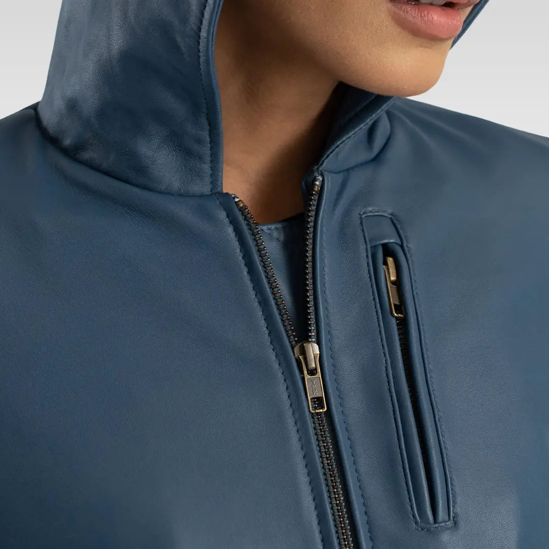 Luna Hooded Leather Bomber Jacket