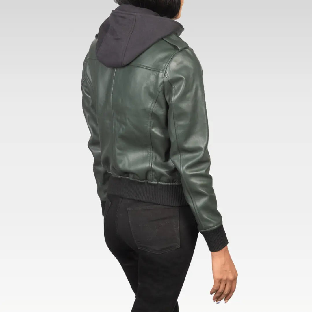 Roslyn Hooded Leather Bomber Jacket
