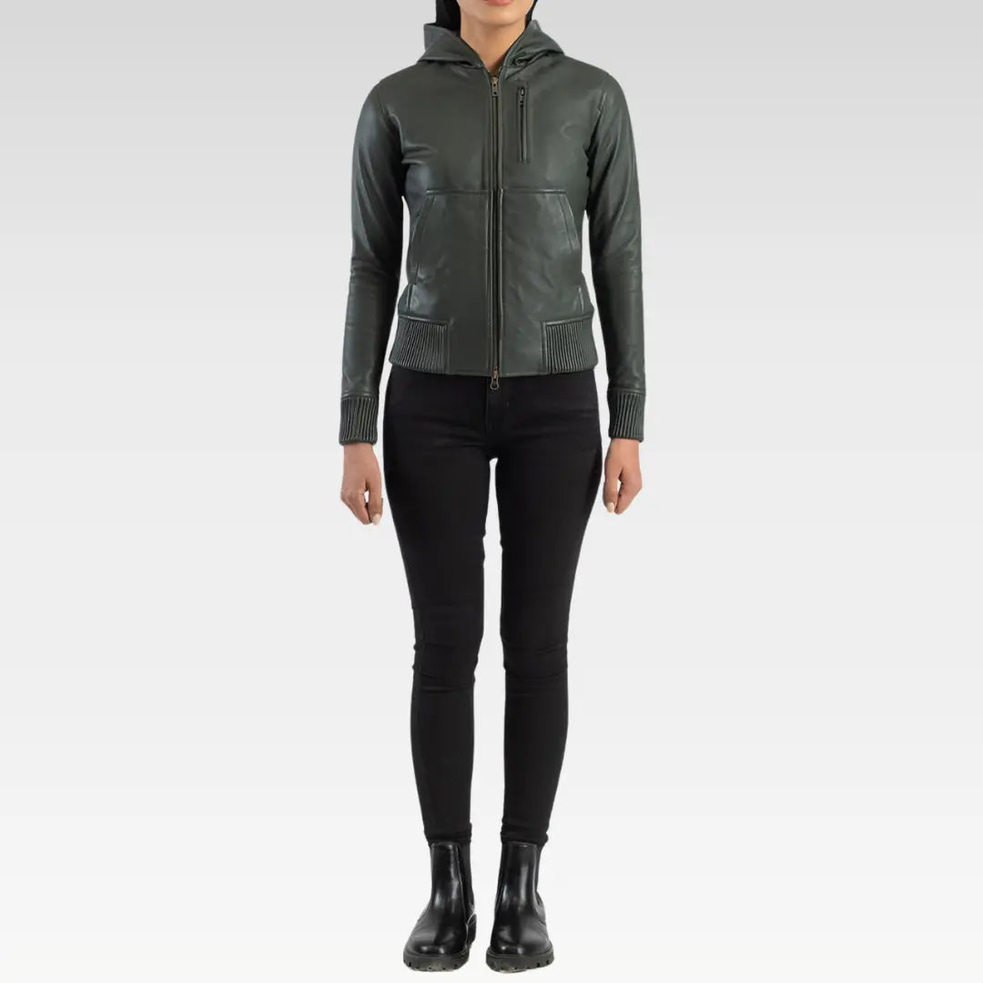 Luna Hooded Leather Bomber Jacket