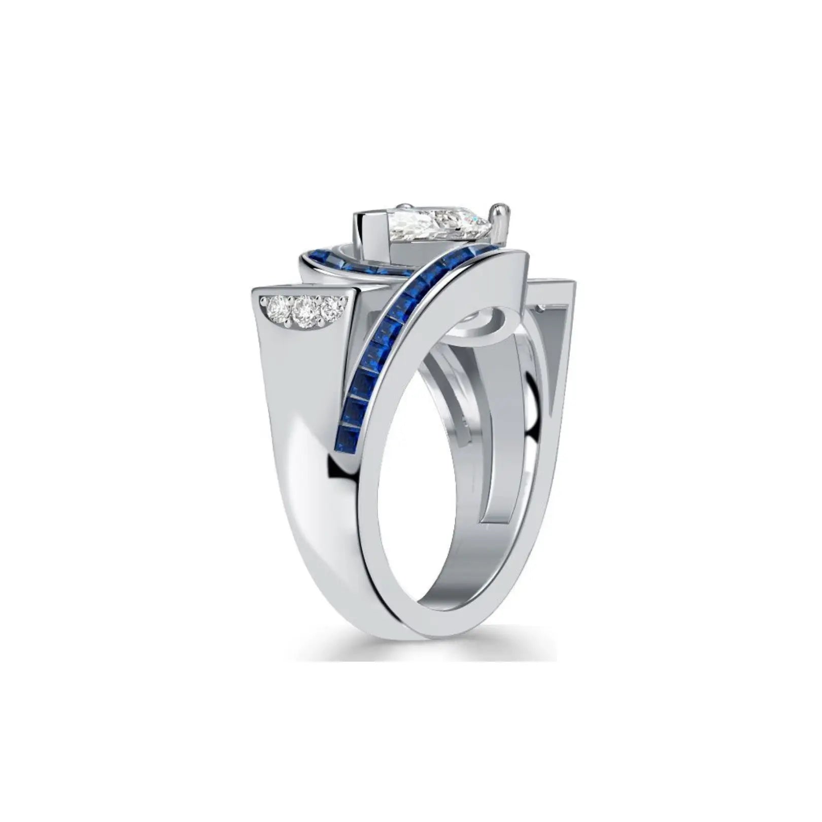 Art Deco Pear Shaped Blue Sapphire Engagement Ring