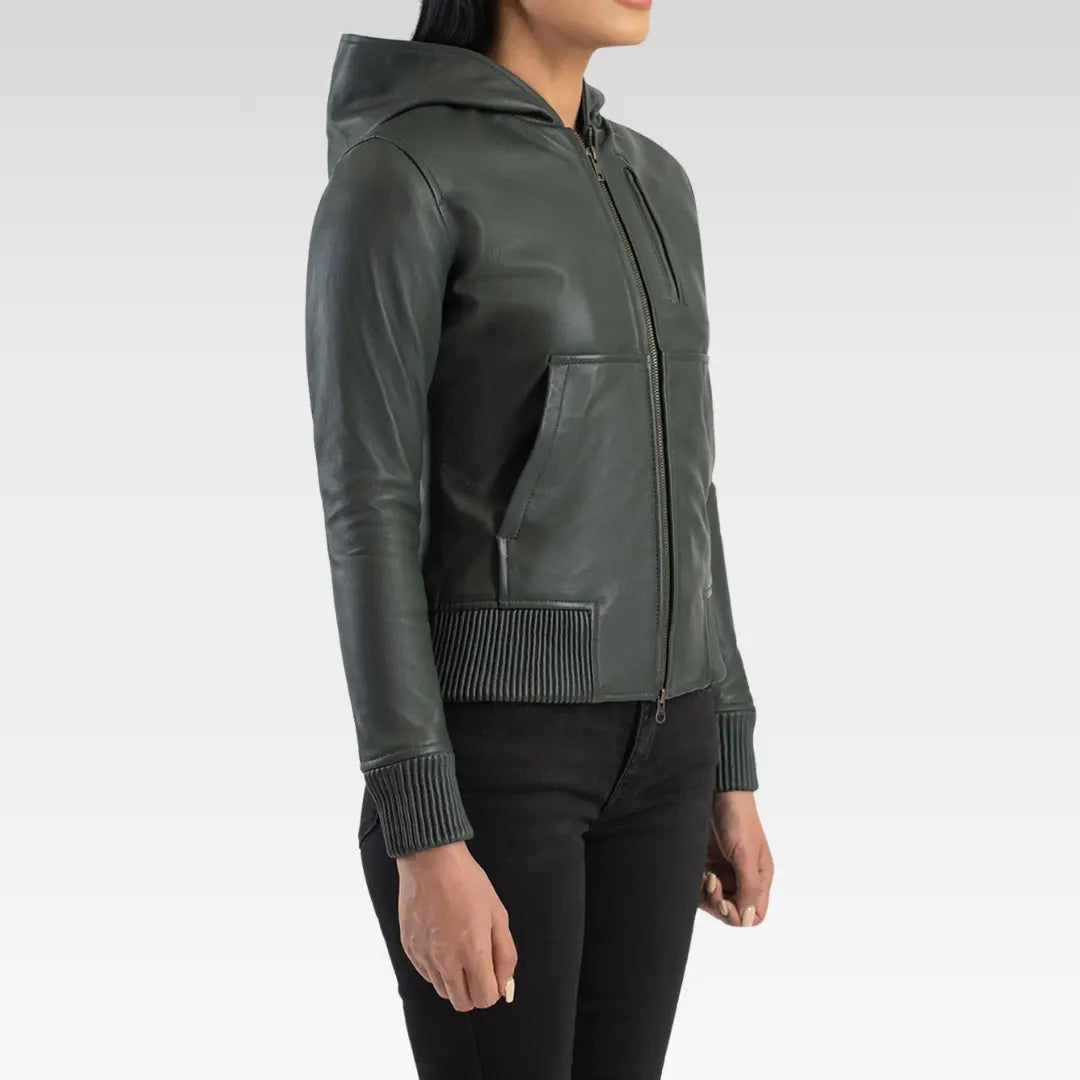 Luna Hooded Leather Bomber Jacket
