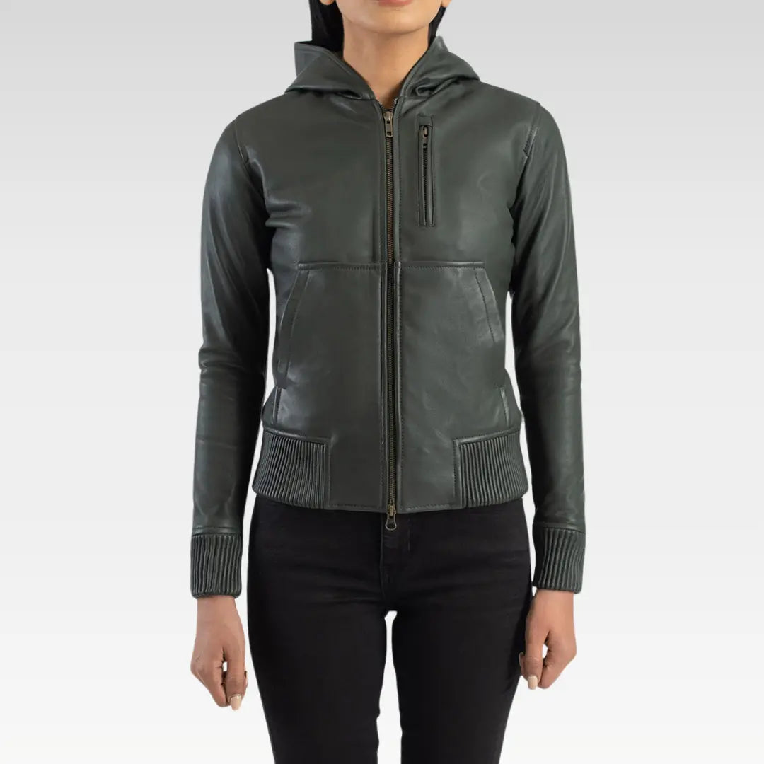Luna Hooded Leather Bomber Jacket