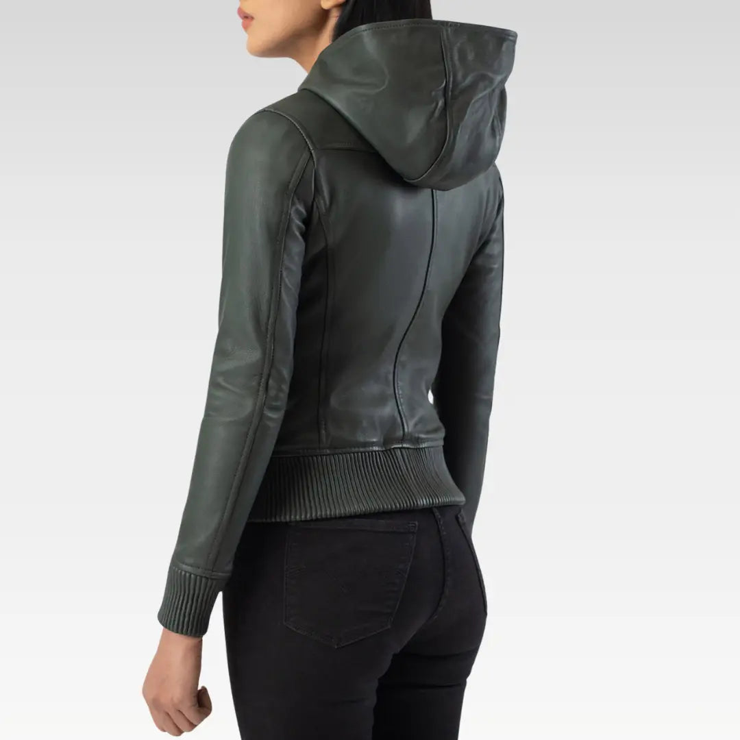 Luna Hooded Leather Bomber Jacket