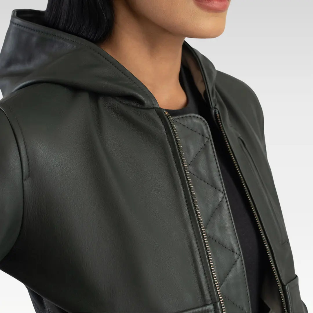 Luna Hooded Leather Bomber Jacket