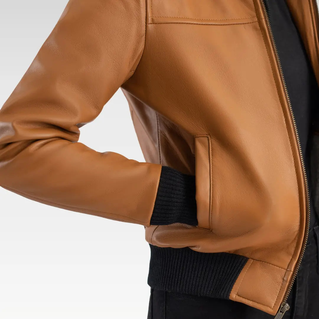 Rebella Hooded Leather Bomber Jacket