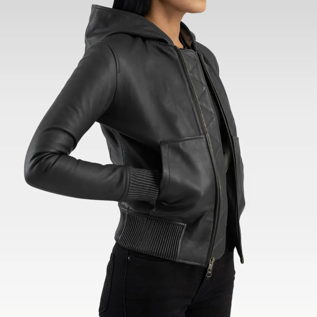 Luna Hooded Leather Bomber Jacket