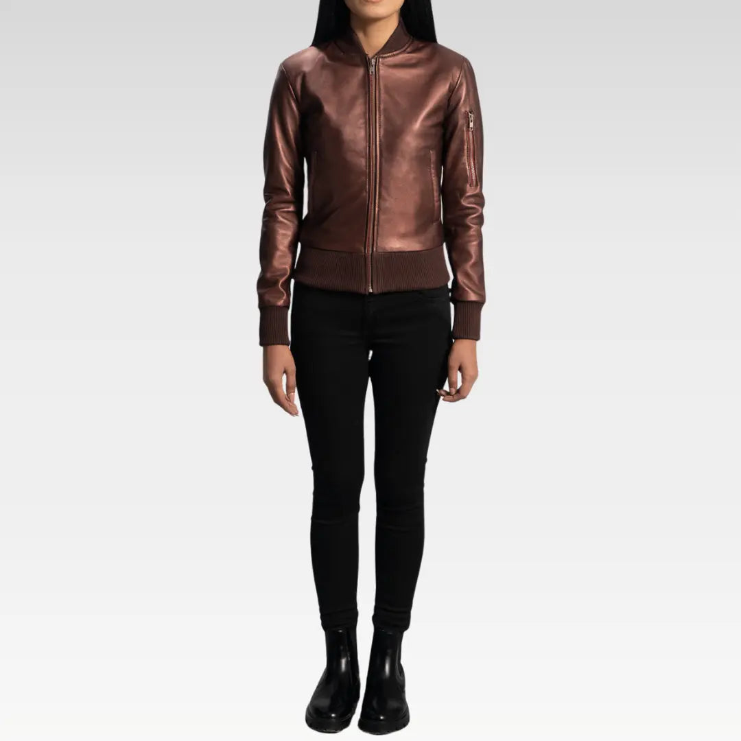 Reida Maroon Leather Bomber Jacket