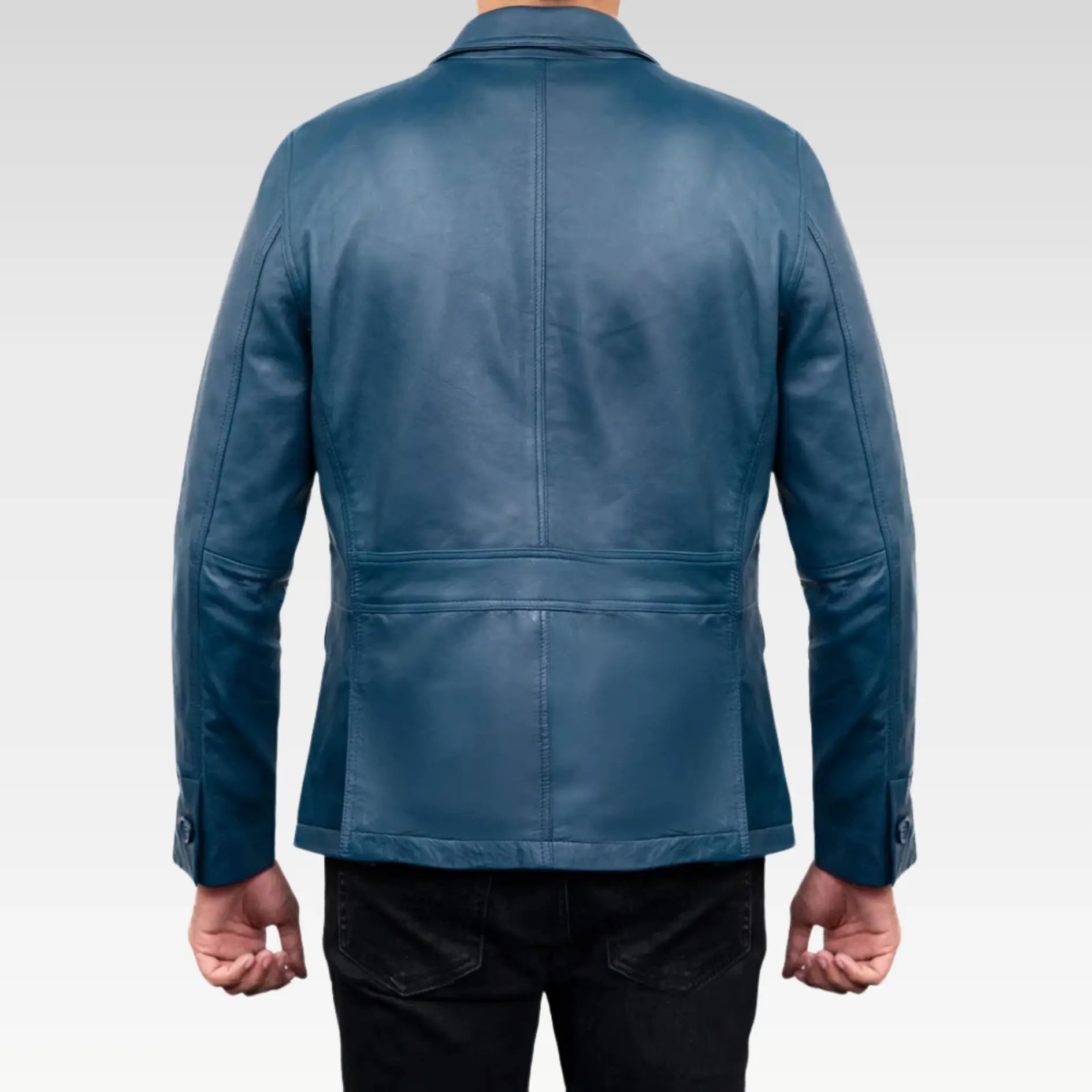 2-Button Men Lambskin Leather Blazer-Blue