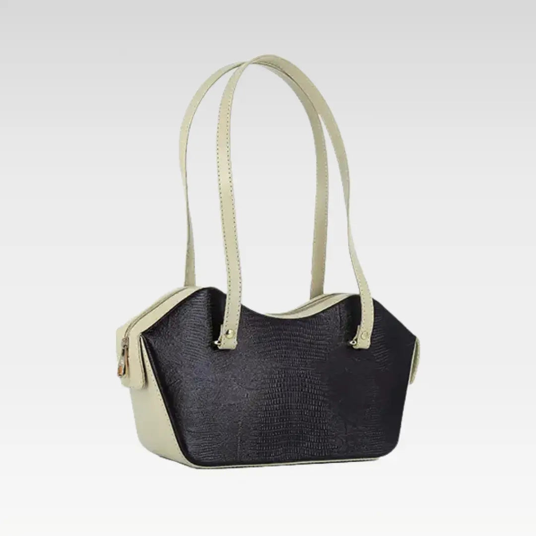 Classic Brown Stylish Snake Textured Lips Shape Leather Handbag For Women