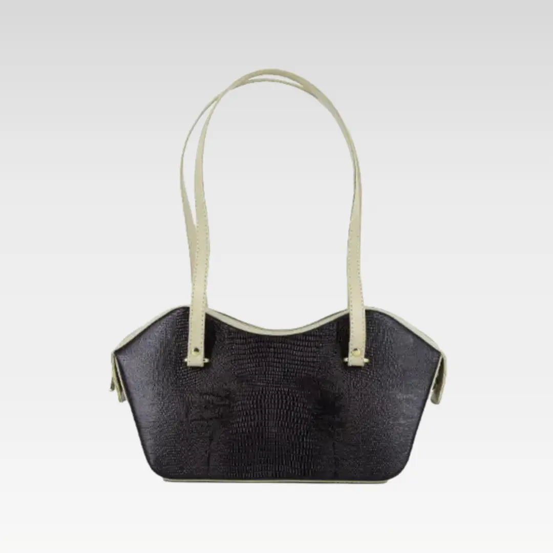 Classic Brown Stylish Snake Textured Lips Shape Leather Handbag For Women