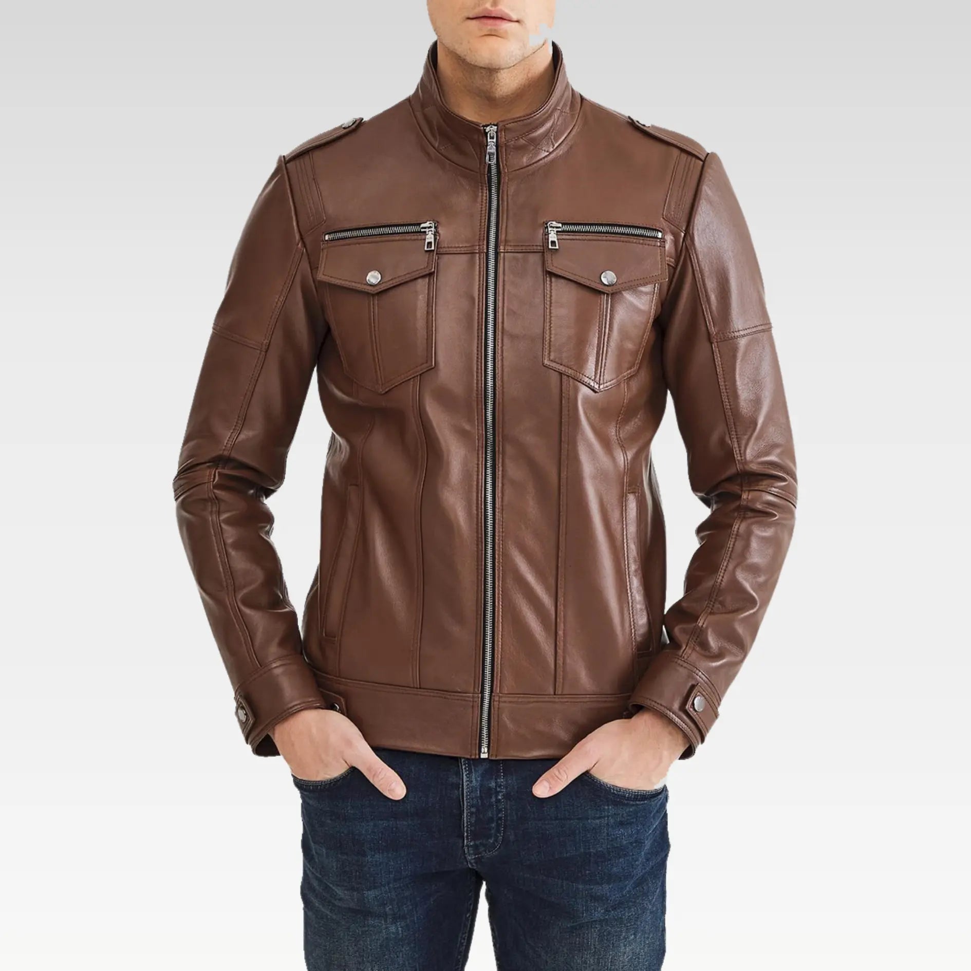 Casual Brown Leather Motorcycle Jacket