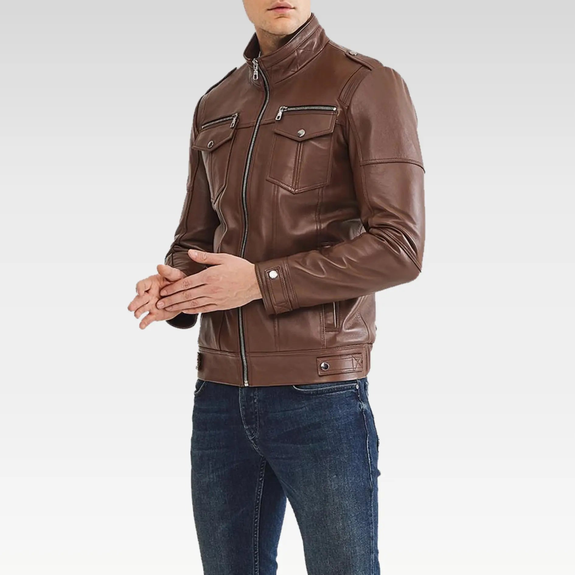 Casual Brown Leather Motorcycle Jacket