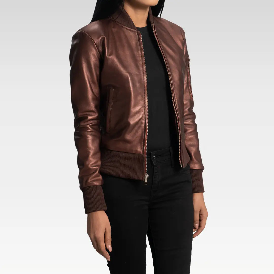 Reida Maroon Leather Bomber Jacket