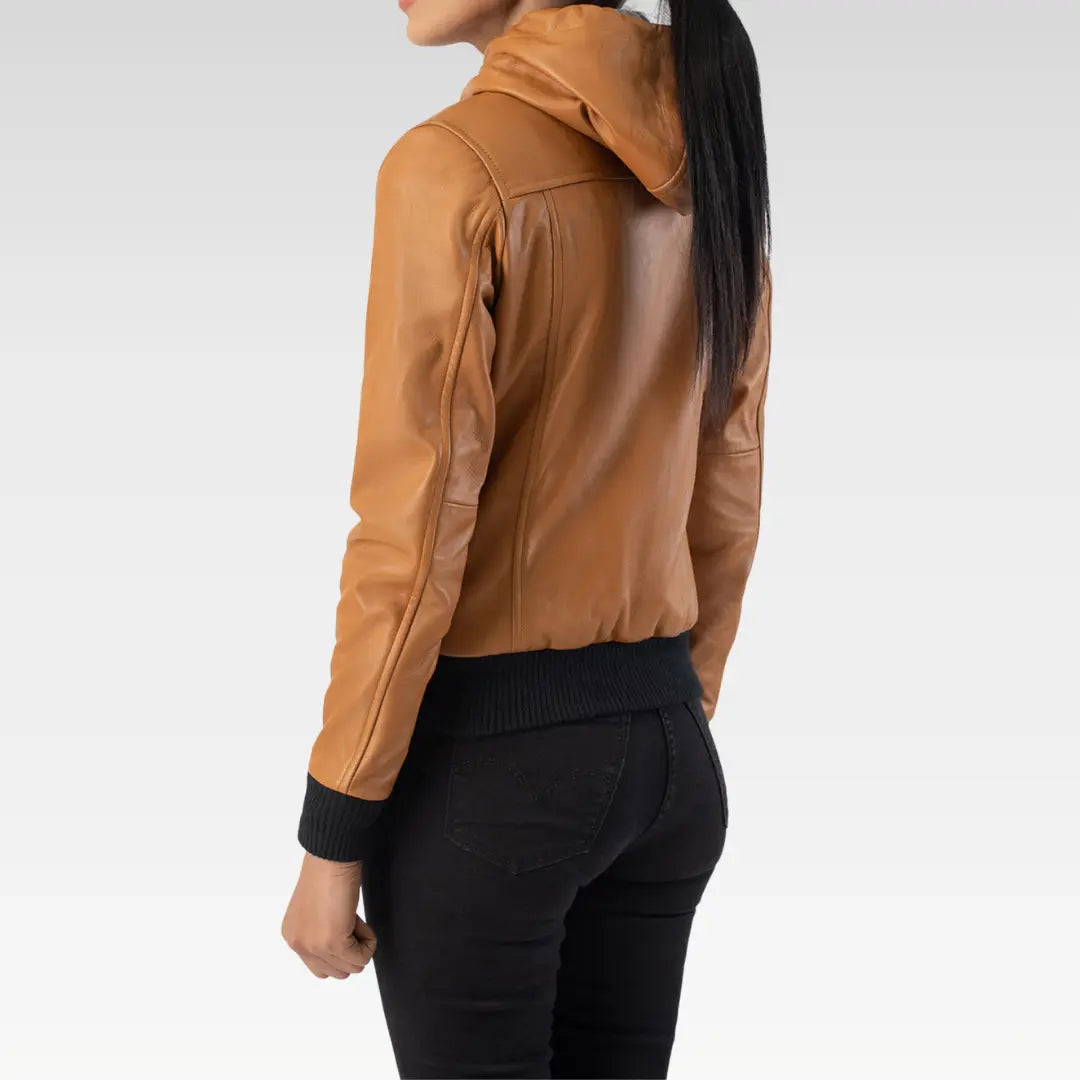 Rebella Hooded Leather Bomber Jacket