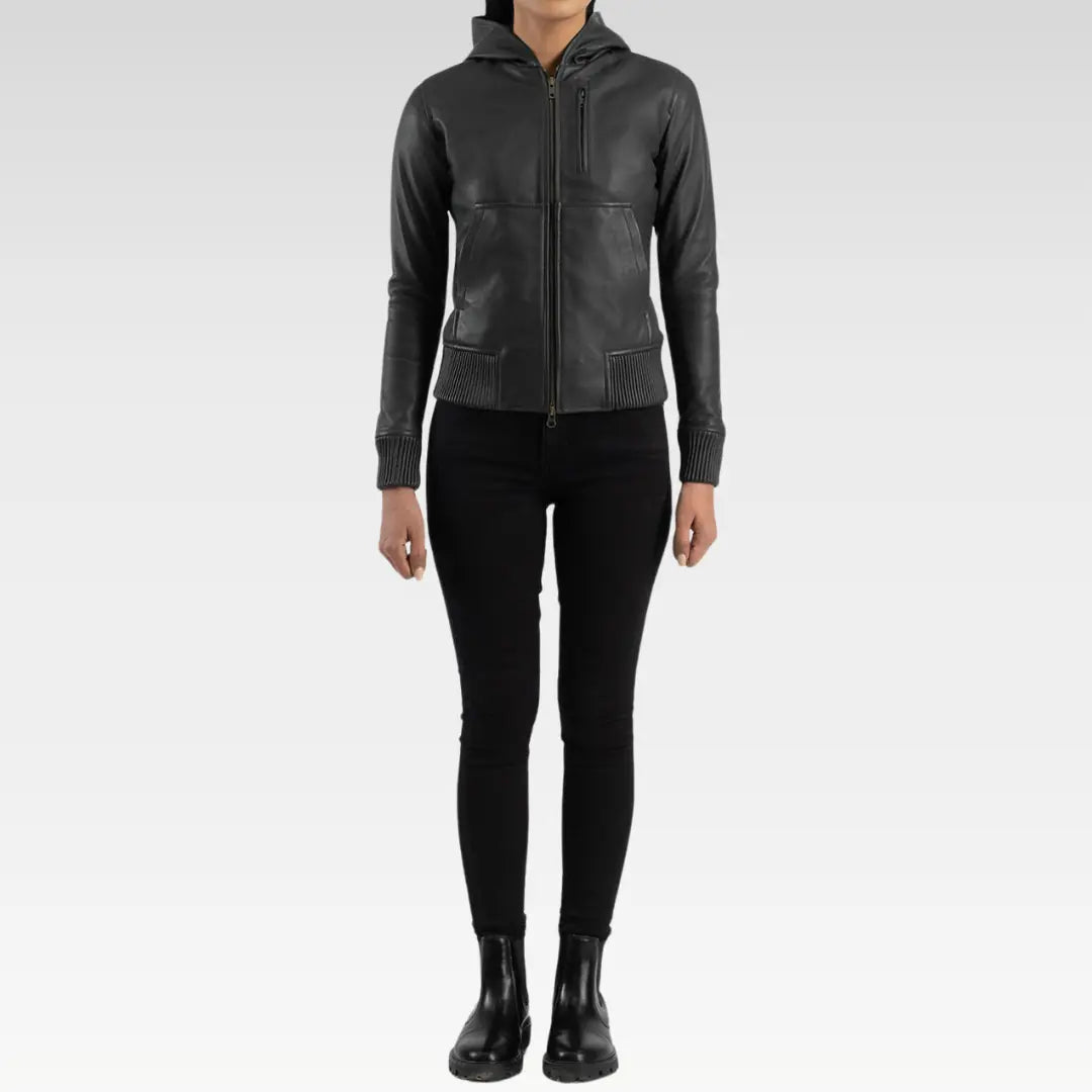 Luna Hooded Leather Bomber Jacket