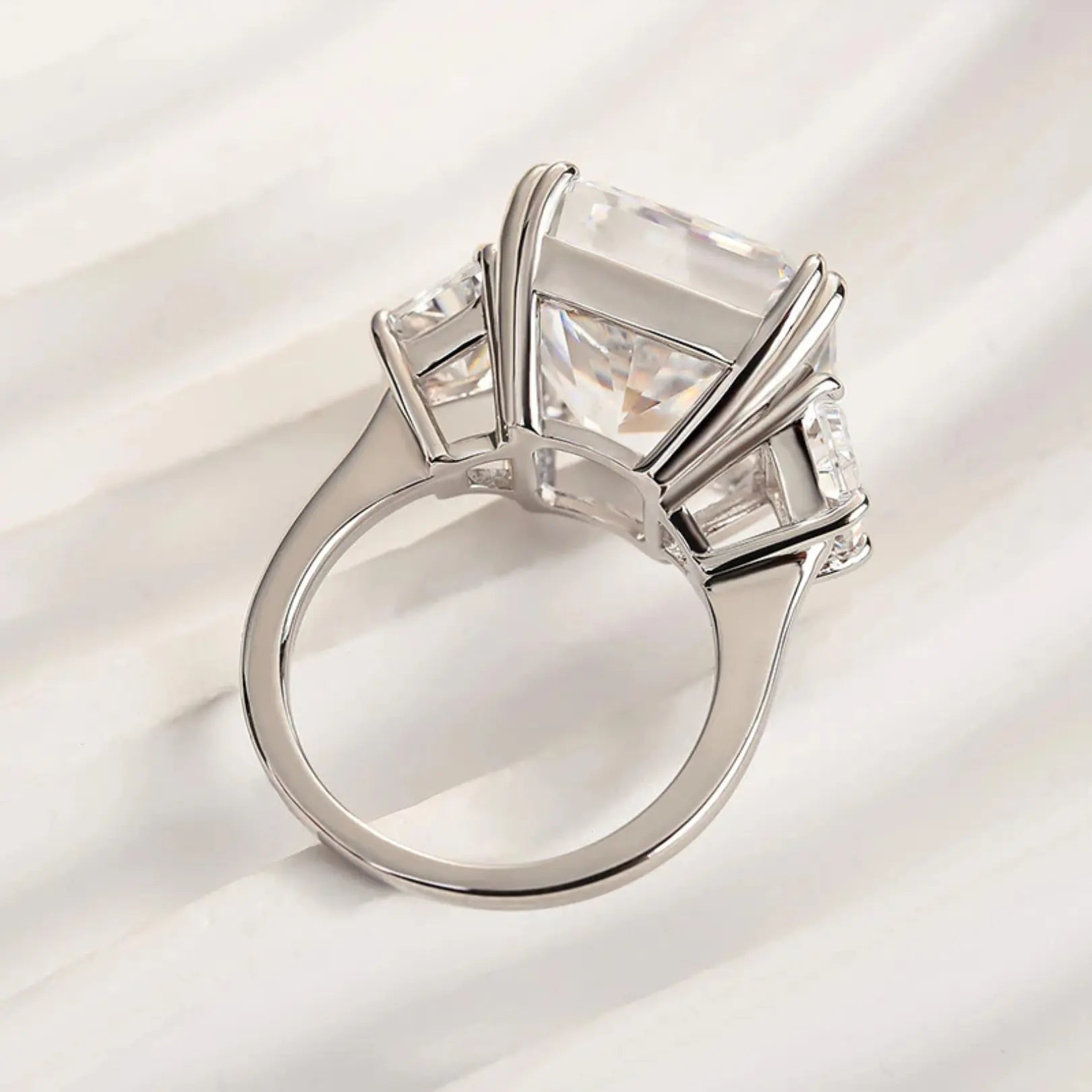 Luxurious Crushed Ice Hybrid Radiant Cut Three Stone Engagement Ring