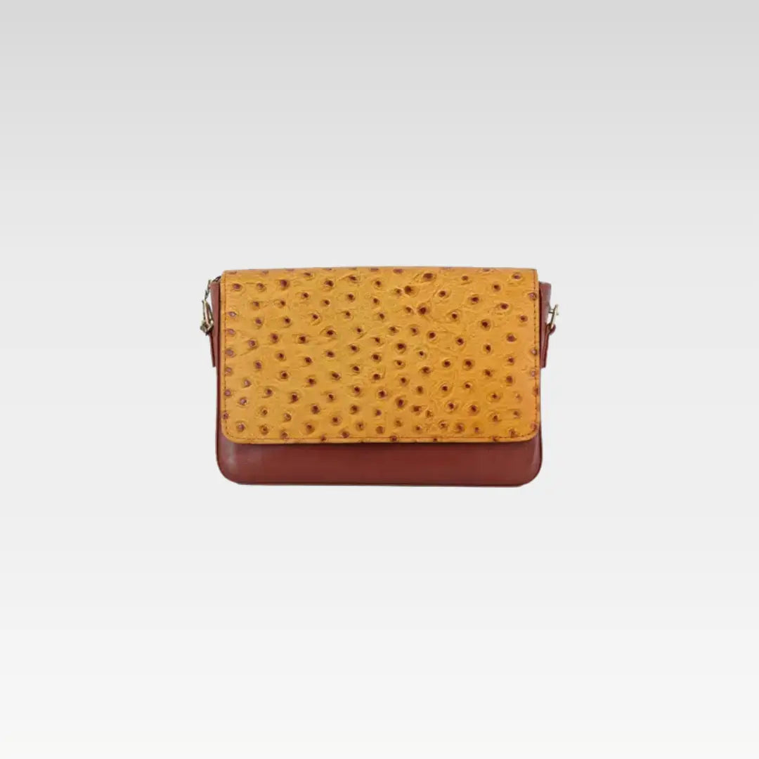 Tawny Brown Ostrich Texture Leather Clutch Bag