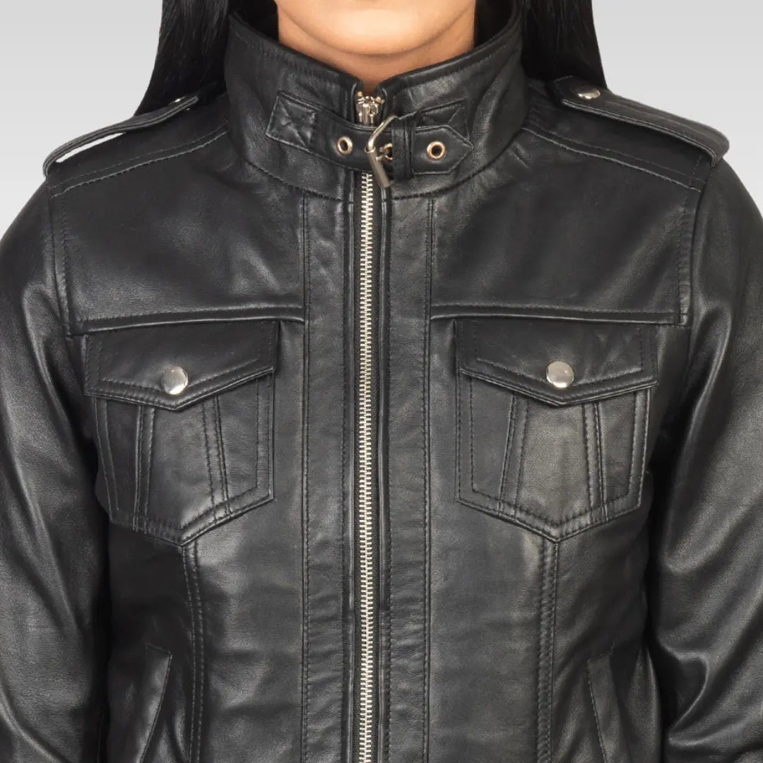Roslyn Hooded Leather Bomber Jacket