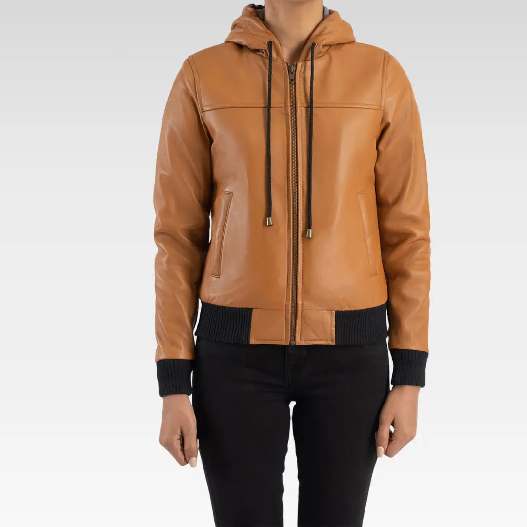 Rebella Hooded Leather Bomber Jacket