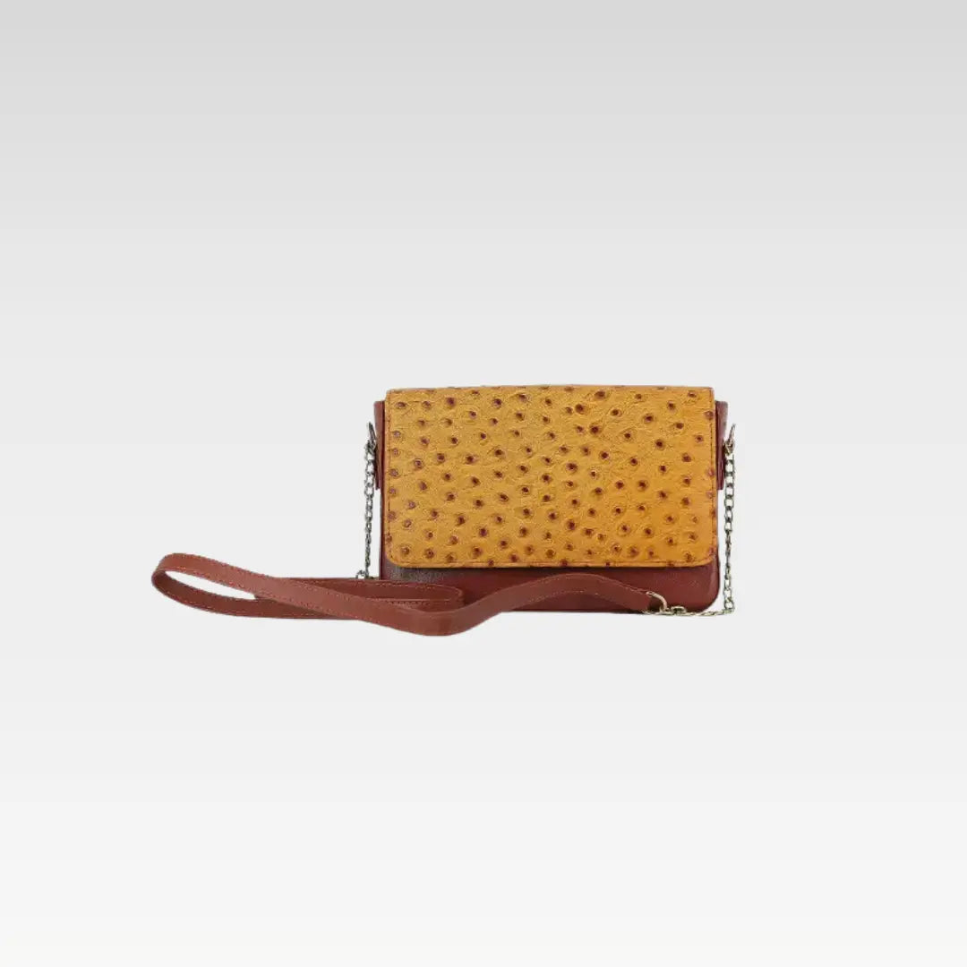 Tawny Brown Ostrich Texture Leather Clutch Bag