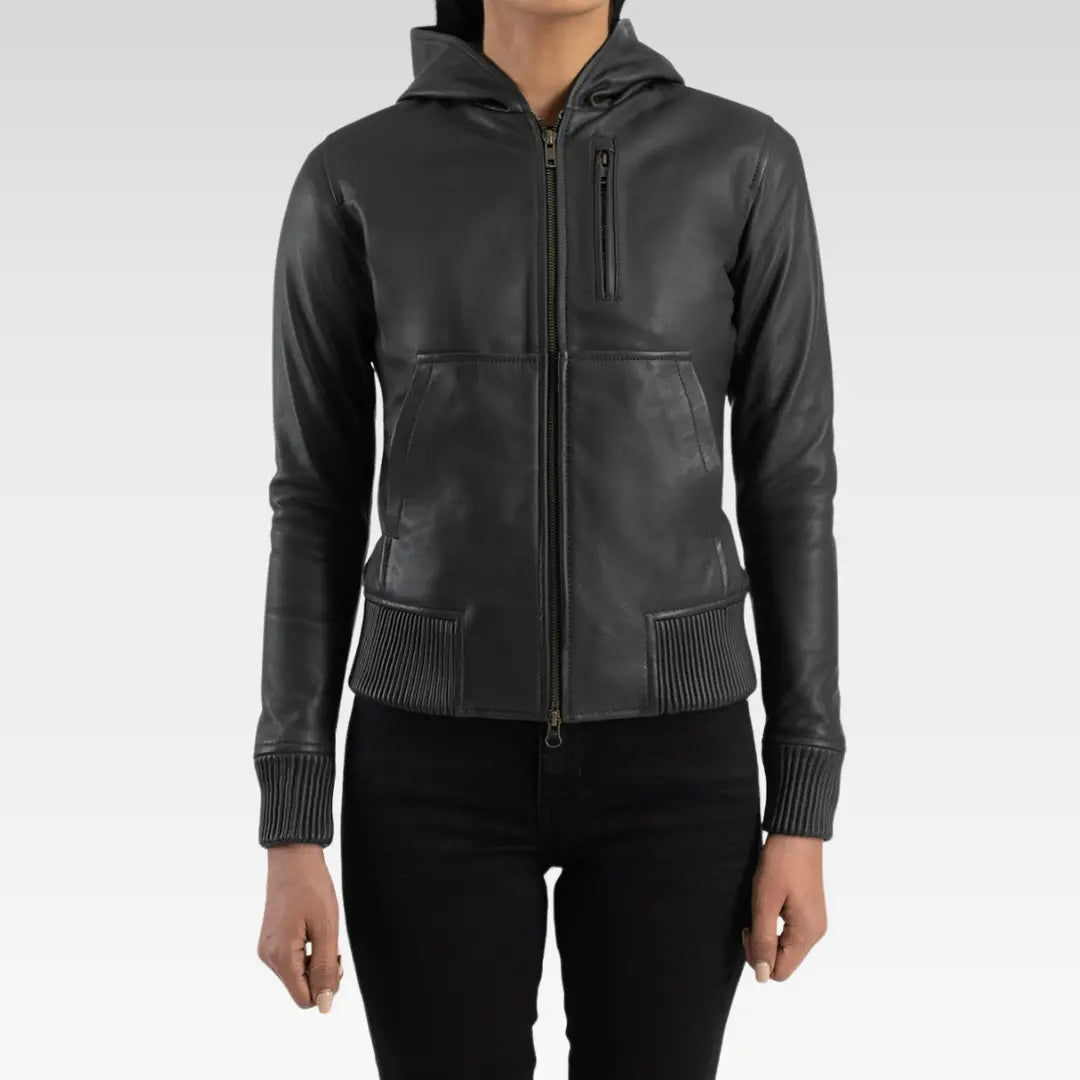 Luna Hooded Leather Bomber Jacket