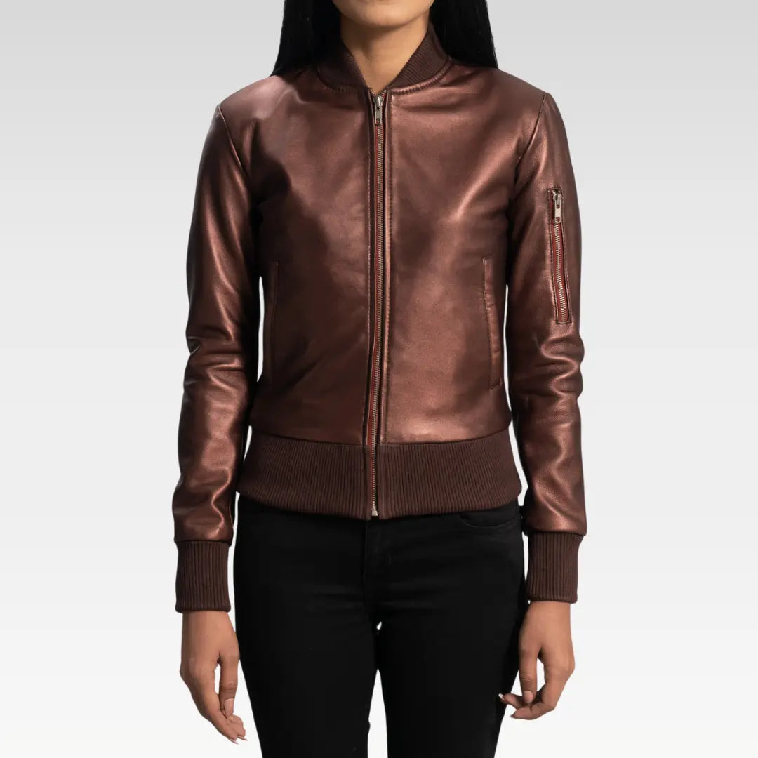 Reida Maroon Leather Bomber Jacket