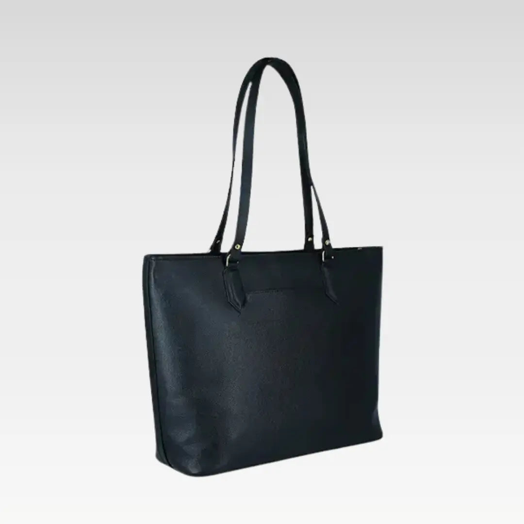 Black Leather Laptop Tote Bag Professional & Spacious For Office Use