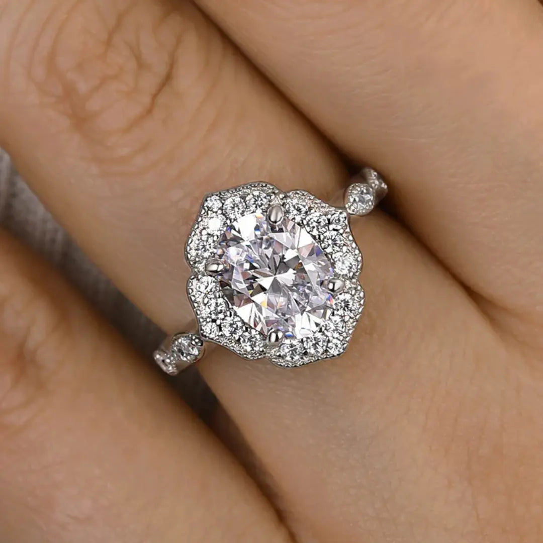 Vintage Halo Oval Cut Engagement Ring