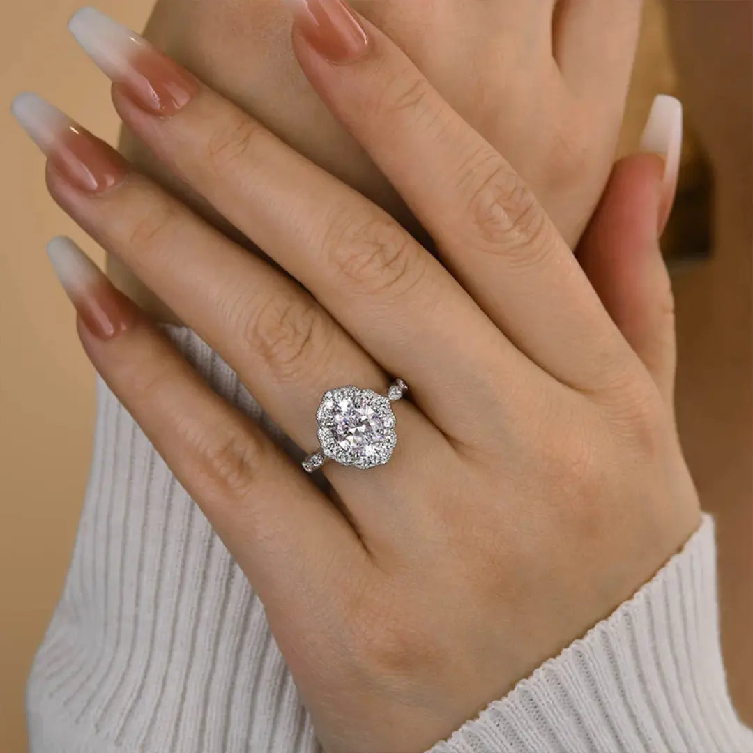 Vintage Halo Oval Cut Engagement Ring