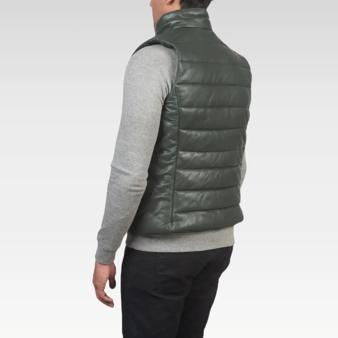 Men’s Green Sheepskin Leather Puffer Vest