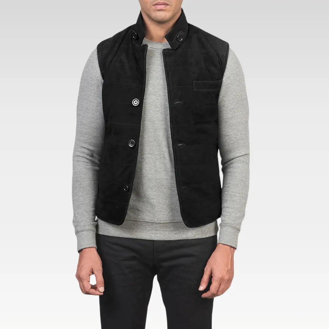 Tony Black Suede Explorer Vest Goatskin Leather