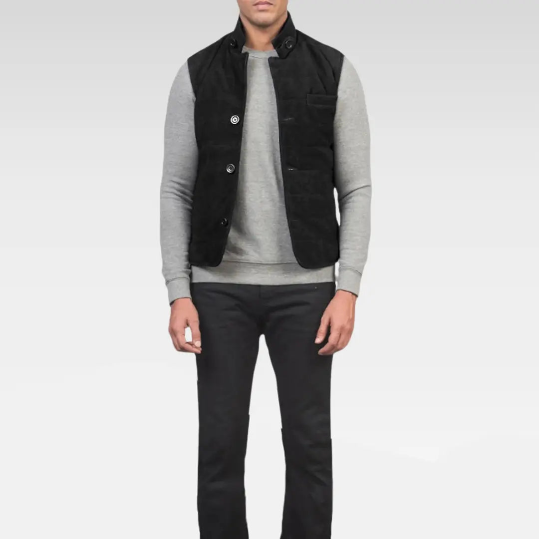 Tony Black Suede Explorer Vest Goatskin Leather