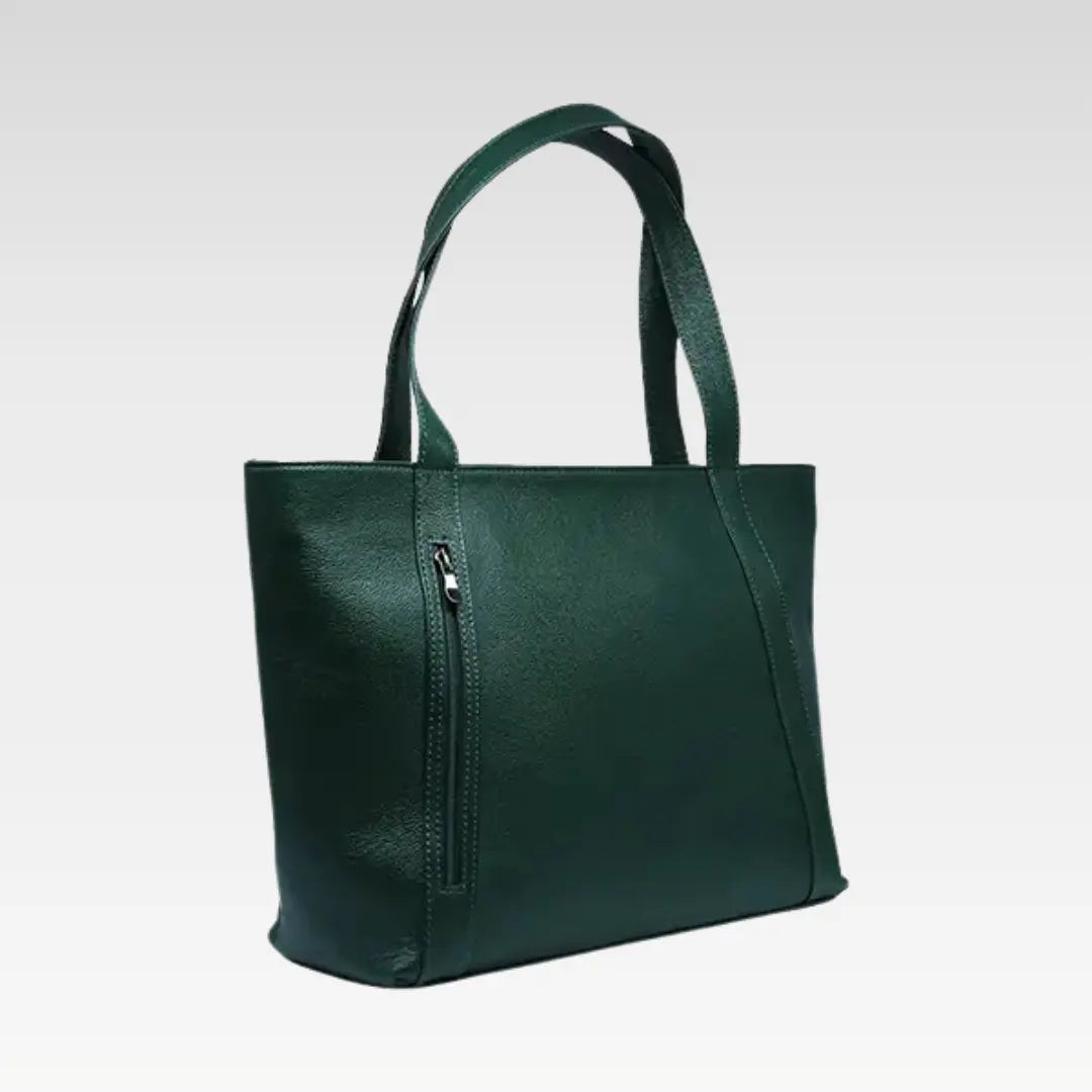 Dark Green Elegant Leather Tote Bag Perfect For Work & Daily Essentials