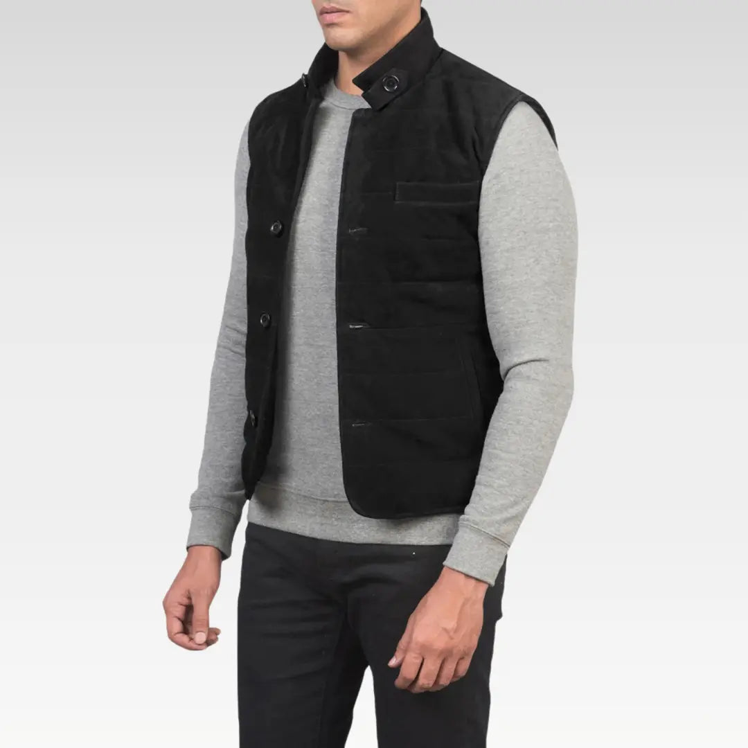 Tony Black Suede Explorer Vest Goatskin Leather