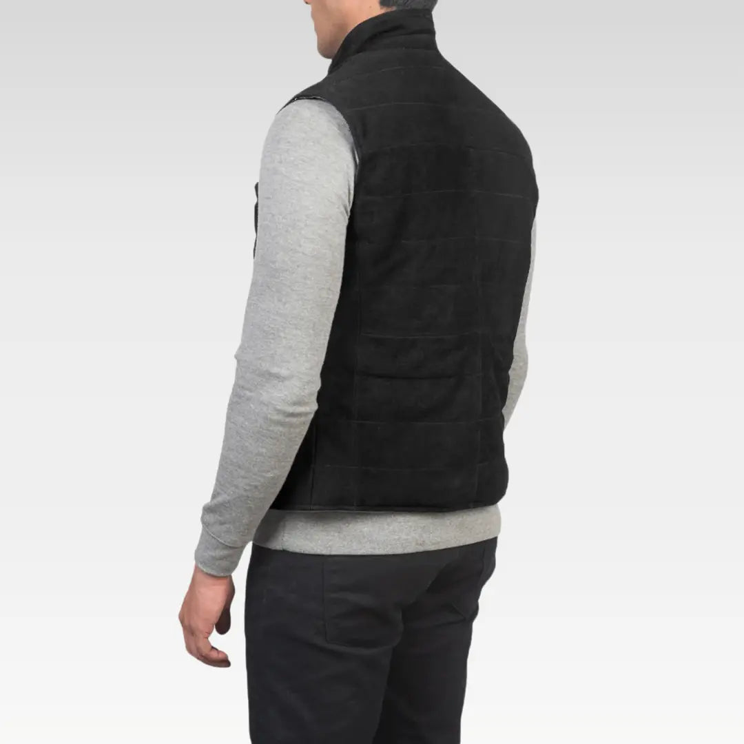 Tony Black Suede Explorer Vest Goatskin Leather