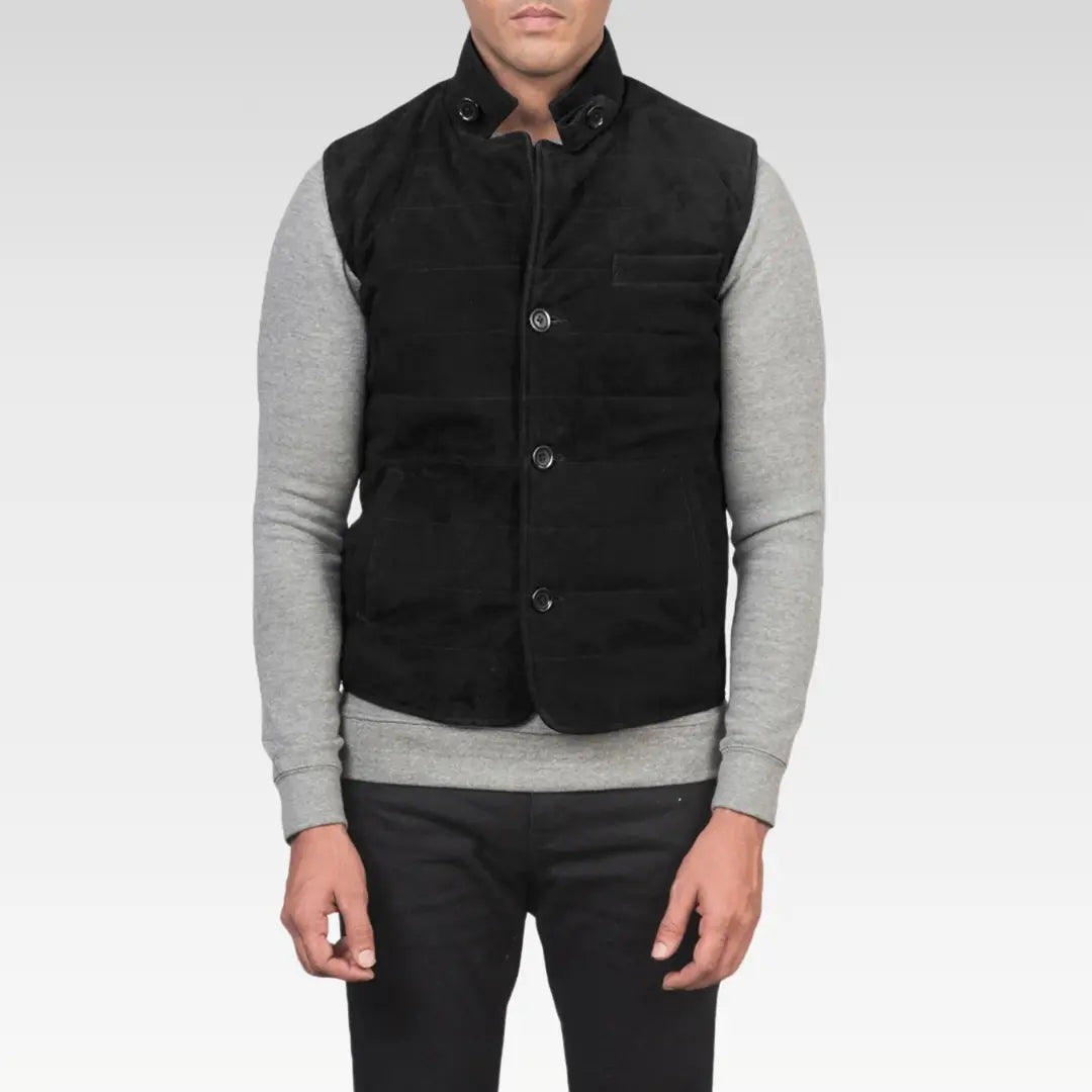 Tony Black Suede Explorer Vest Goatskin Leather