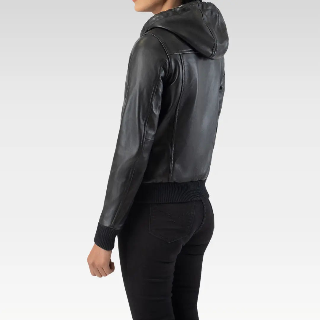 Rebella Hooded Leather Bomber Jacket