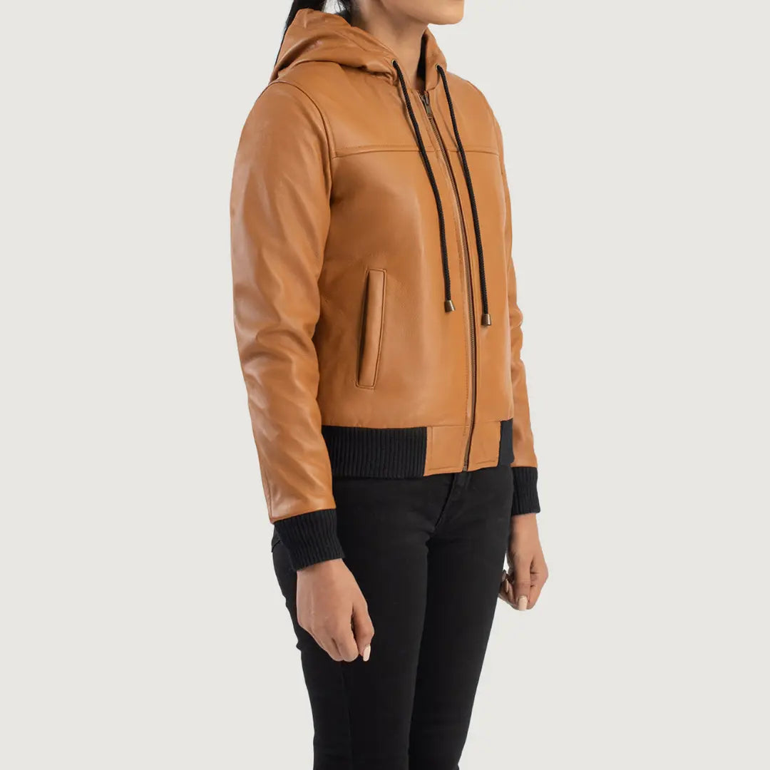 Rebella Hooded Leather Bomber Jacket