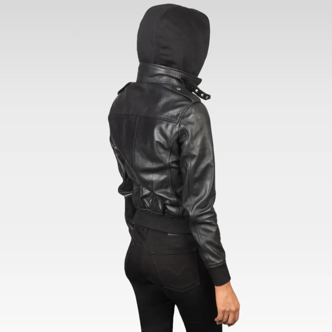 Roslyn Hooded Leather Bomber Jacket