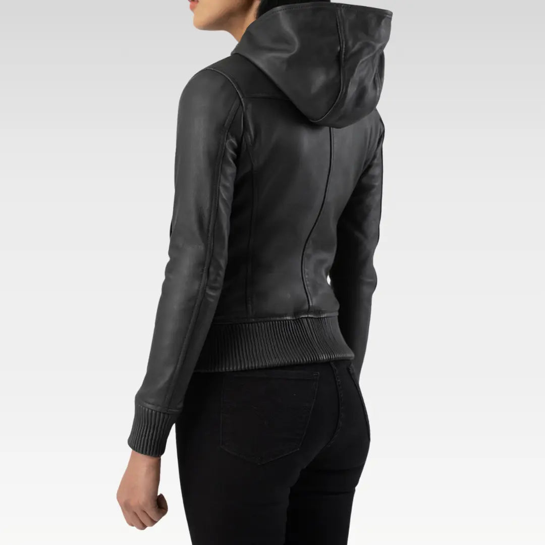 Luna Hooded Leather Bomber Jacket