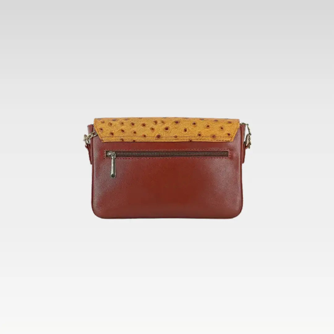 Tawny Brown Ostrich Texture Leather Clutch Bag