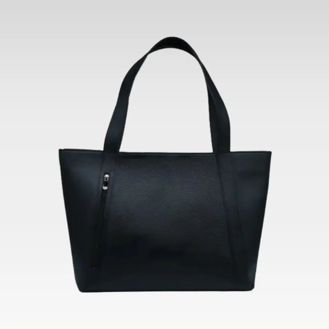 Dark Black Elegant Leather Tote Bag Perfect For Work & Daily Essentials