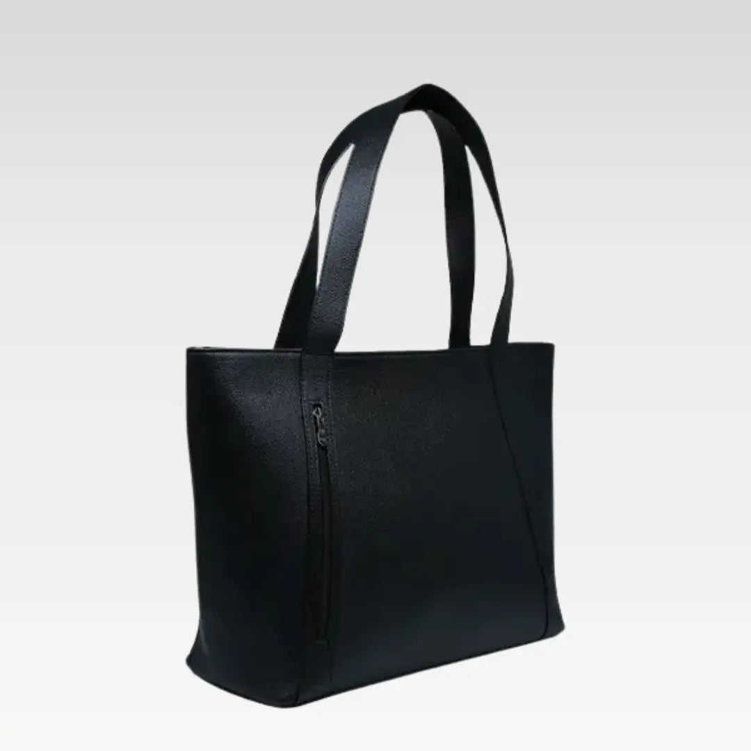 Dark Black Elegant Leather Tote Bag Perfect For Work & Daily Essentials