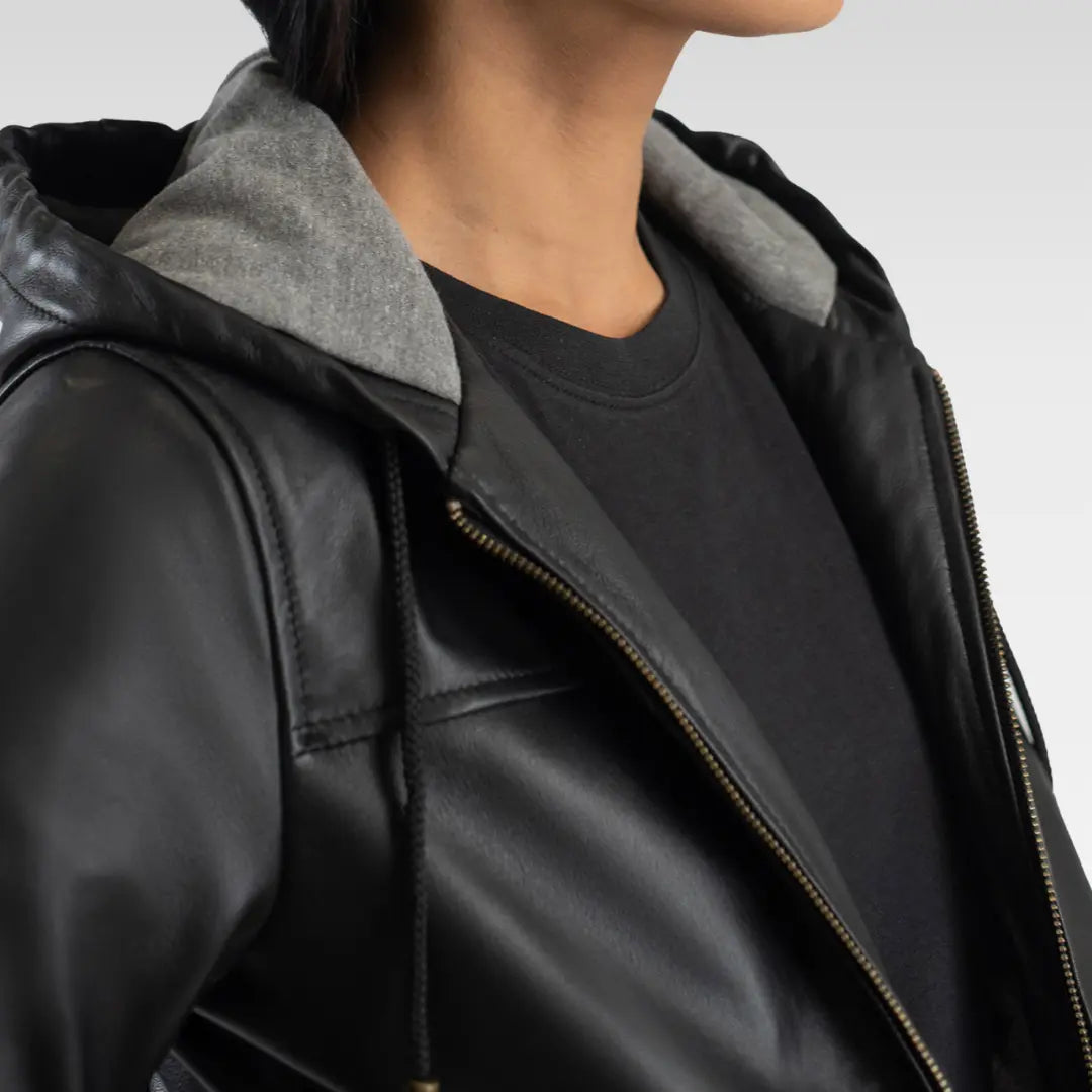 Rebella Hooded Leather Bomber Jacket