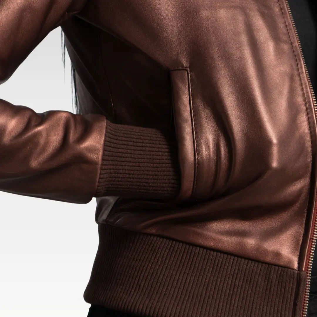 Reida Maroon Leather Bomber Jacket