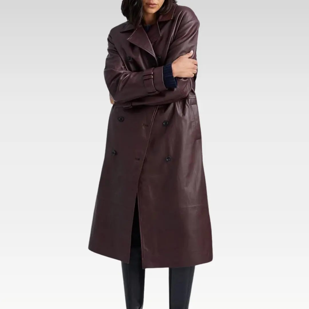 Belle de Jour Merlot Leather Oversized Trench