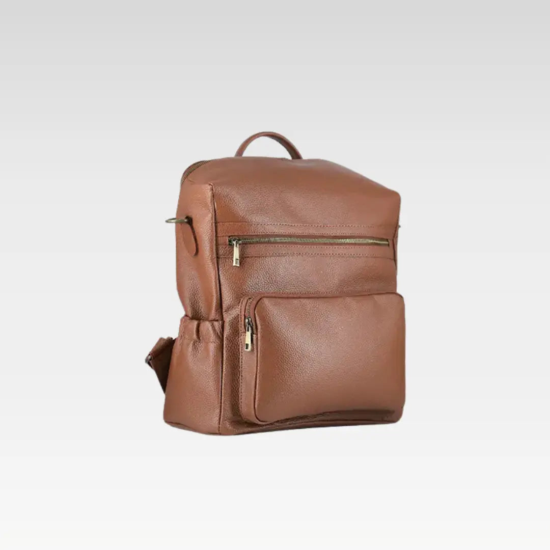 Tan Elegant Leather Ladies Backpack For Daily Use & Travel