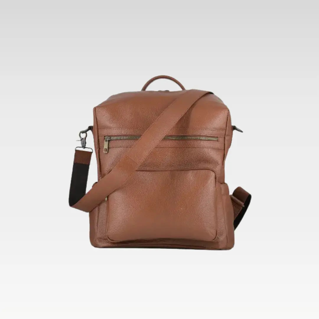 Tan Elegant Leather Ladies Backpack For Daily Use & Travel